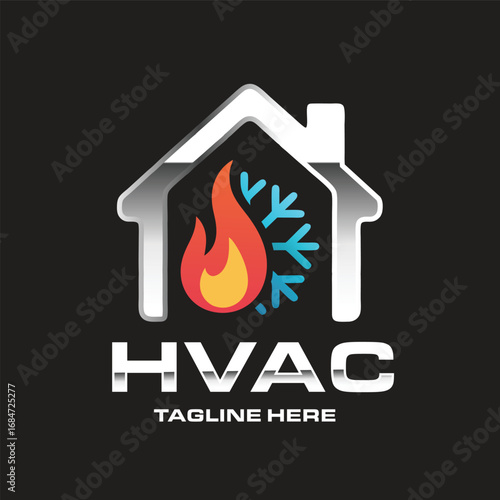 HVAC Heating and Cooling House Logo Design