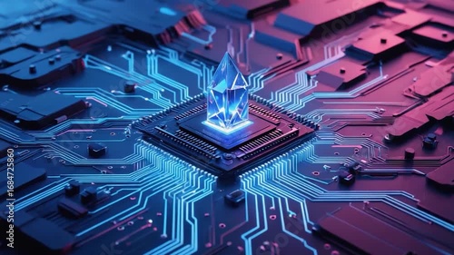 Circuit board with glowing crypto token