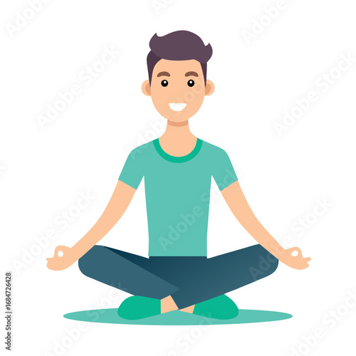 A man icon in a yoga pose, cross-legged with hands on knees, a symbol of relaxation, wellness, and meditation, on a plain white background.