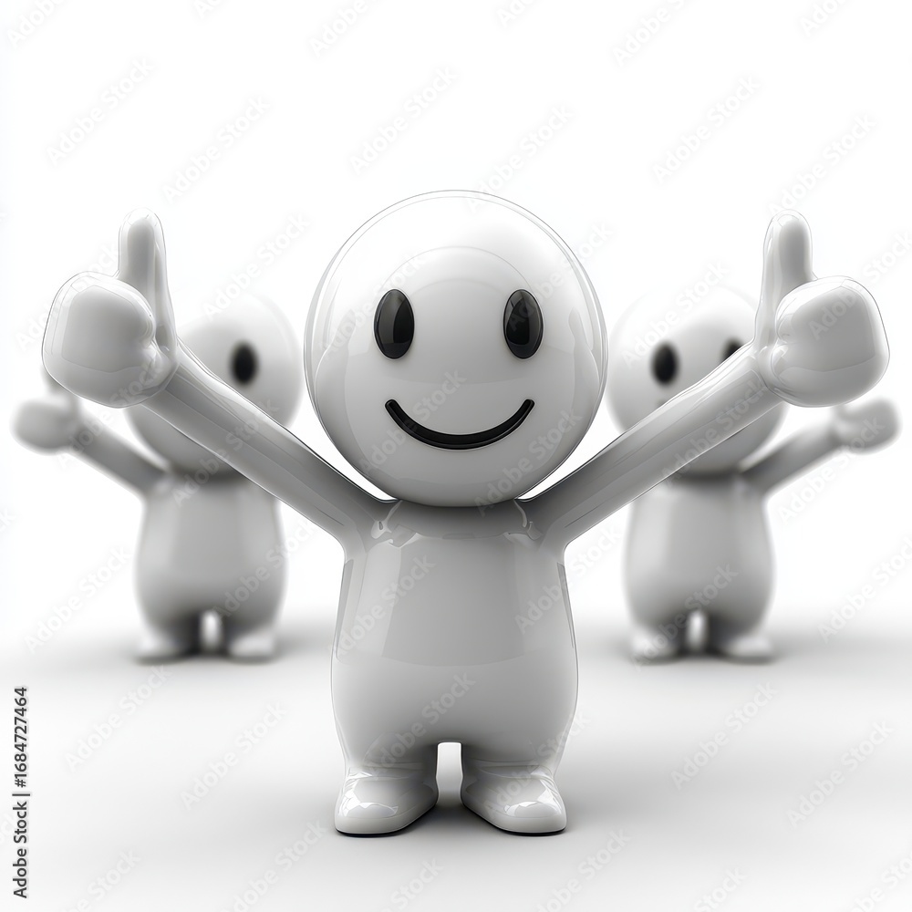 custom made wallpaper toronto digitalThree Dimensional Cartoon Figures Doing Thumbs Up Gesture With Shiny White Surface