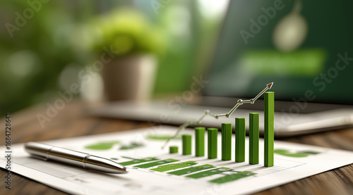 Wallpaper Mural Three-dimensional green bar chart demonstrates consistent upward business growth trajectory effectively. Torontodigital.ca
