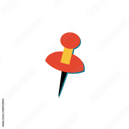 Push Pin Flat Vector Illustration, Notice Board Accessory, Office Tool Clipart