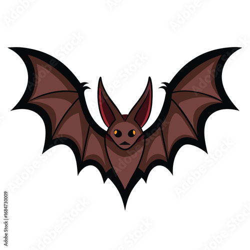 A realistic bat with its wings slightly unfurled, a classic and spooky design on a plain white background, for Halloween or nature themes.