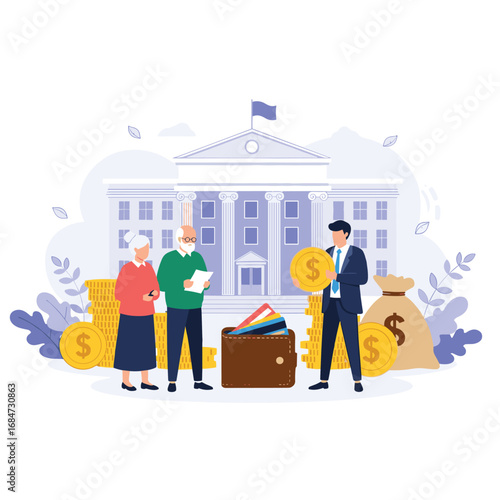 Financial advisor helping elderly couple understand investment and wealth management options for secure retirement planning