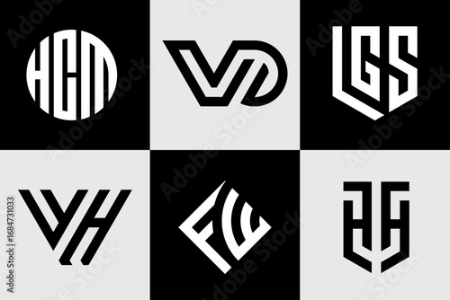 Grid Style Monogram Logos in the Same Line Art
