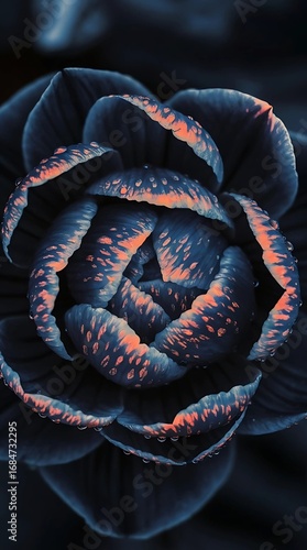 Close-up of a blooming black tulip on a dark background.