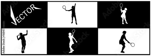Silhouette of a female tennis player. Vector illustration object.