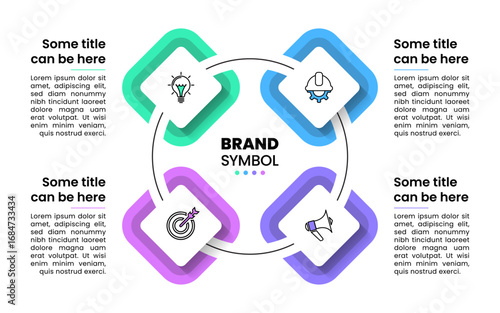 Infographic template. 4 connected squares with icons