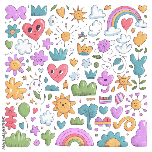 Doodle Style Seamless Pattern with Fun Cartoon Icons