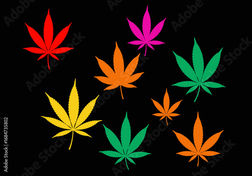 Vibrant maple leaf designs in multiple colors on a dark background