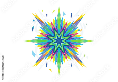 Vibrant abstract starburst bursting with color exploding with energy and light