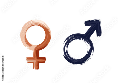 Visual representation of male and female gender symbols in artistic brushstroke style illustrating diversity and inclusion