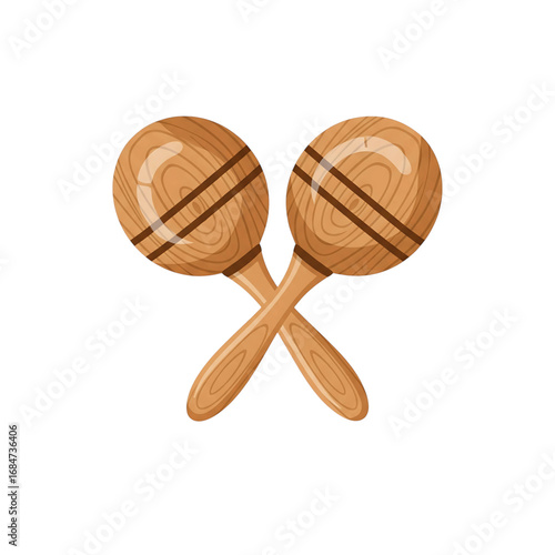A pair of wooden maracas, a traditional Latin American percussion instrument. This vector illustration is perfect for themes of music, celebration, and culture.