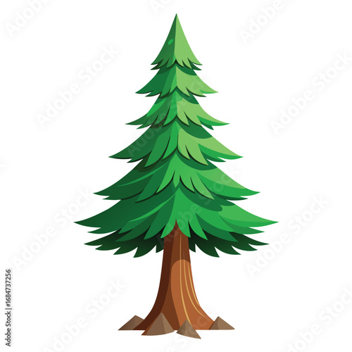 A sturdy pine tree with needle-like leaves and a textured trunk, a classic illustration on a clean white background, for nature or forest themes.