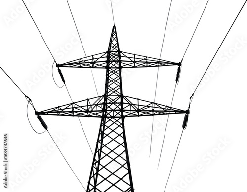 Electrical transmission tower, high voltage power lines, energy infrastructure, electric power distribution, utility pole, electricity supply, industrial network, power grid system,