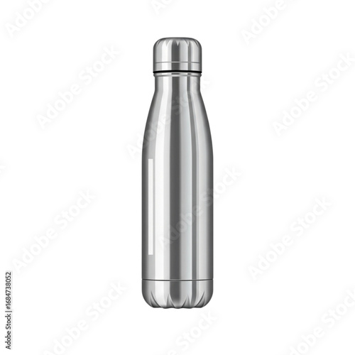 A sleek, modern metal thermos bottle. This is a vector illustration perfect for themes of travel, outdoor activities, and keeping drinks hot or cold.