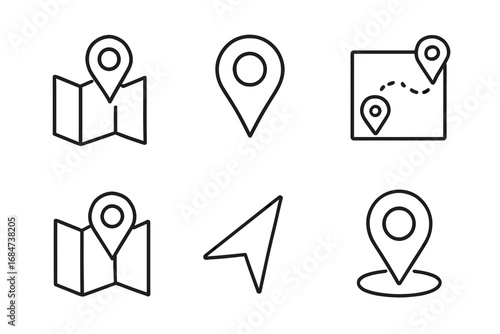 Set of map and location icons: pin, marker, navigation symbols