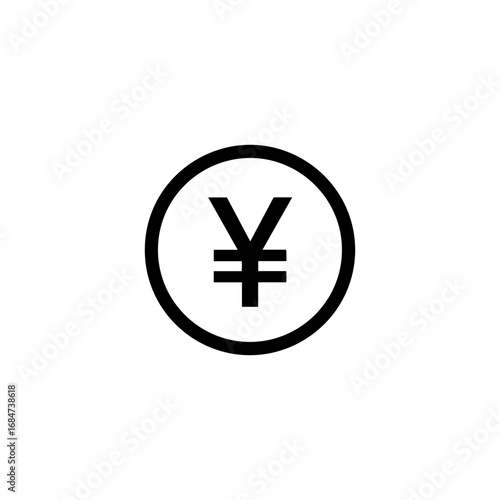 Black round shape with japanese yen symbol icon silhouette vector flat illustration design.