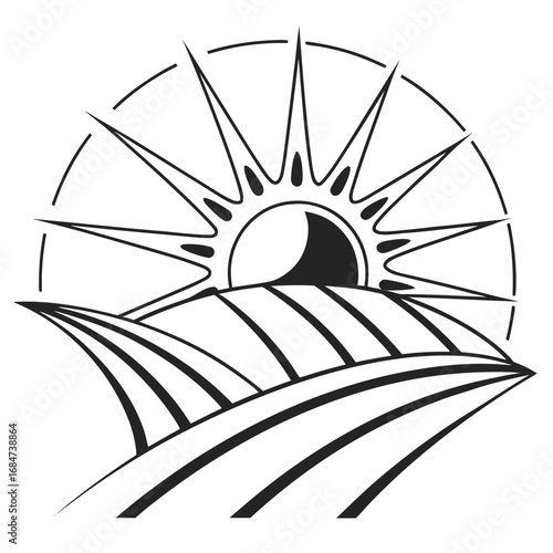 Illustration of a field with sun rising