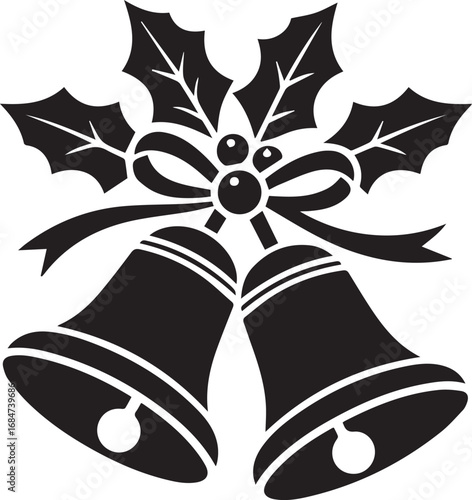 Classic christmas bells with holly and festive ribbon design elements for seasonal celebrations