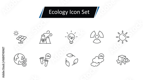Ecology Icon Set: Sustainable Environment, Conservation, Renewable Energy, Biodiversity, Climate Action, Recycling, and Green Future Vector Illustrations