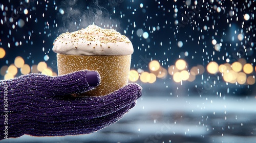 Wallpaper Mural Warm Dessert in Purple Knit Gloves Snowy Winter Background Torontodigital.ca
