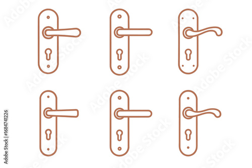Variety of simple brown line art door handles with keyholes