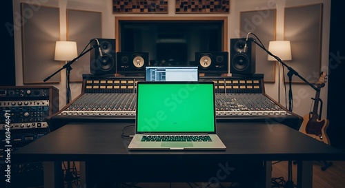 Green Screen Laptop in Professional Music Studio
