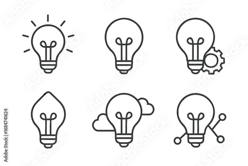 Creative light bulb icons: innovation and ideas symbolized in simple line art