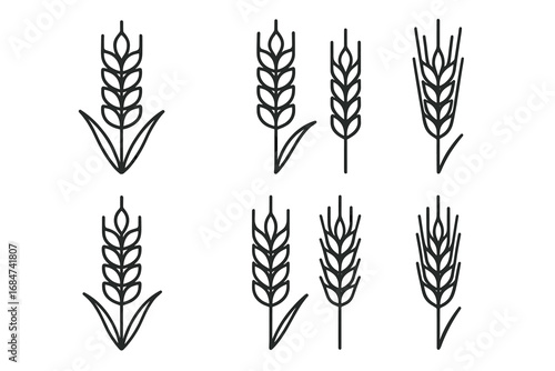 Set of minimalist wheat icons in various styles and patterns