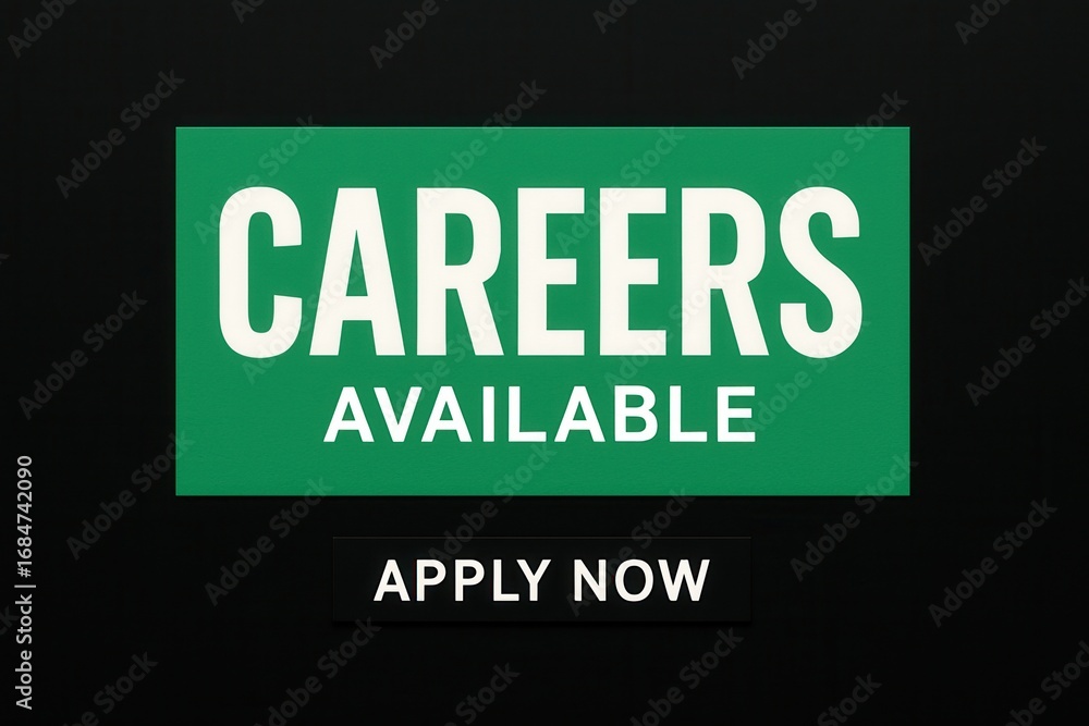 Obraz premium Careers available banner with APPLY NOW promotion, bold modern style, urgent retail job offer appeal on transparent background.