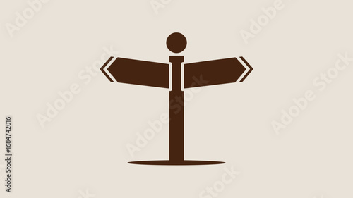 A brown directional sign with two arrows pointing in opposite directions on a light background