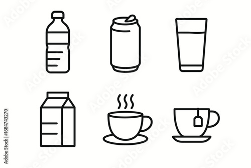 Outline icons of various beverage containers and cups
