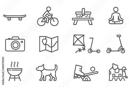 Various recreational activities illustrated in a clean and simple design highlighting outdoor fun