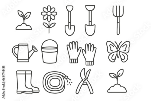 Gardening tools and elements arranged in a creative layout for plant lovers and enthusiasts