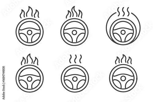 Set of six steering wheel icons depicting heating and vibration effects