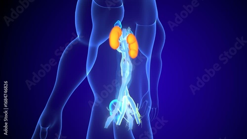 Human kidney system. 3d illustrations
