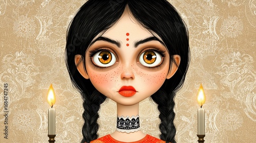 Wallpaper Mural Whimsical Portrait of a Freckled Girl with Lit Candles Torontodigital.ca