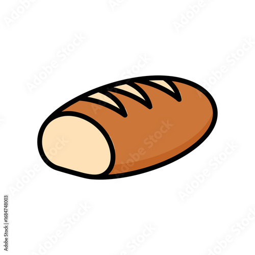 A detailed illustration of a loaf of bread, showing the crust and a cut section.
