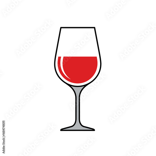 A minimalist vector illustration of a classic wine glass partially filled with red wine against a plain white background.