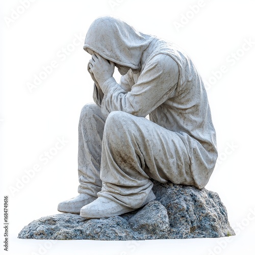 Wallpaper Mural White Marble Statue of a Cloaked Figure in Sorrow on a Gray Stone Torontodigital.ca