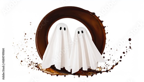 Two White Ghosts in a Brown Coffee Ring Splash