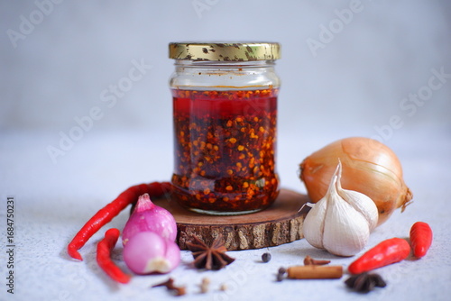 Jar of hot Chilli oil sauce 