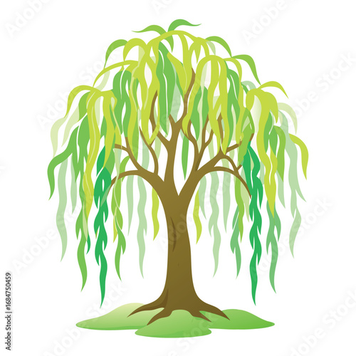 A whimsical willow tree icon with drooping branches, a simple and graceful design, symbolizing nature, serenity, and beauty.