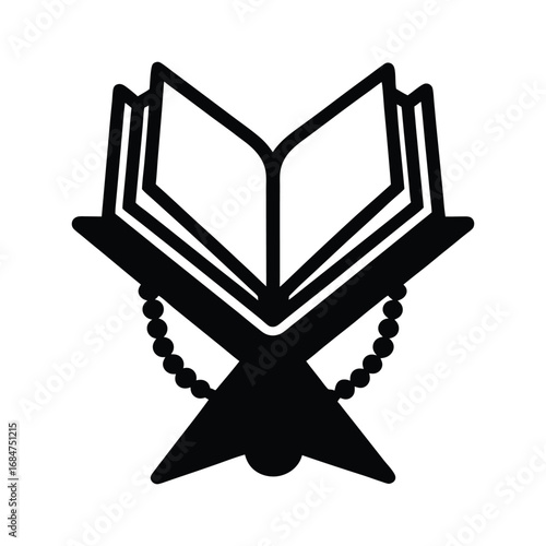 Icon silhouette vector design of a sacred book on a holder with religious prayer beads
