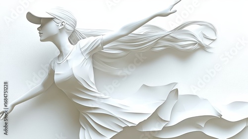 Wallpaper Mural White Woman Figure in Flowing Dress, Dynamic Pose Against Textured White Background Torontodigital.ca
