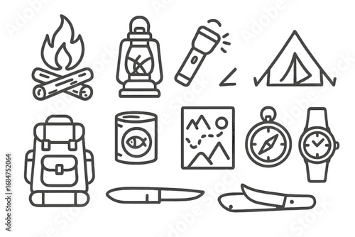 Essential camping gear and supplies for an outdoor adventure in the wilderness