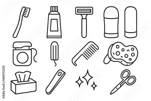 Essential bathroom items arranged in a neat and organized layout for daily hygiene routines