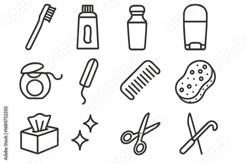 Collection of personal hygiene items displayed on a simple background showcasing everyday essentials for self-care