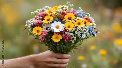 Wallpaper Mural Colorful wildflower bouquet held in hand against a vibrant meadow background on a sunny day Torontodigital.ca